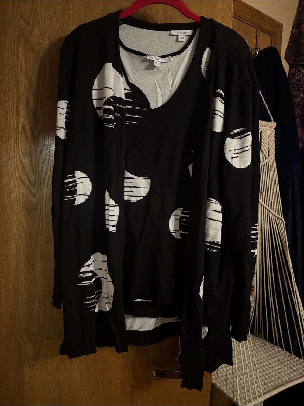 Chico's Black & White Abstract Dot Cardigan Set